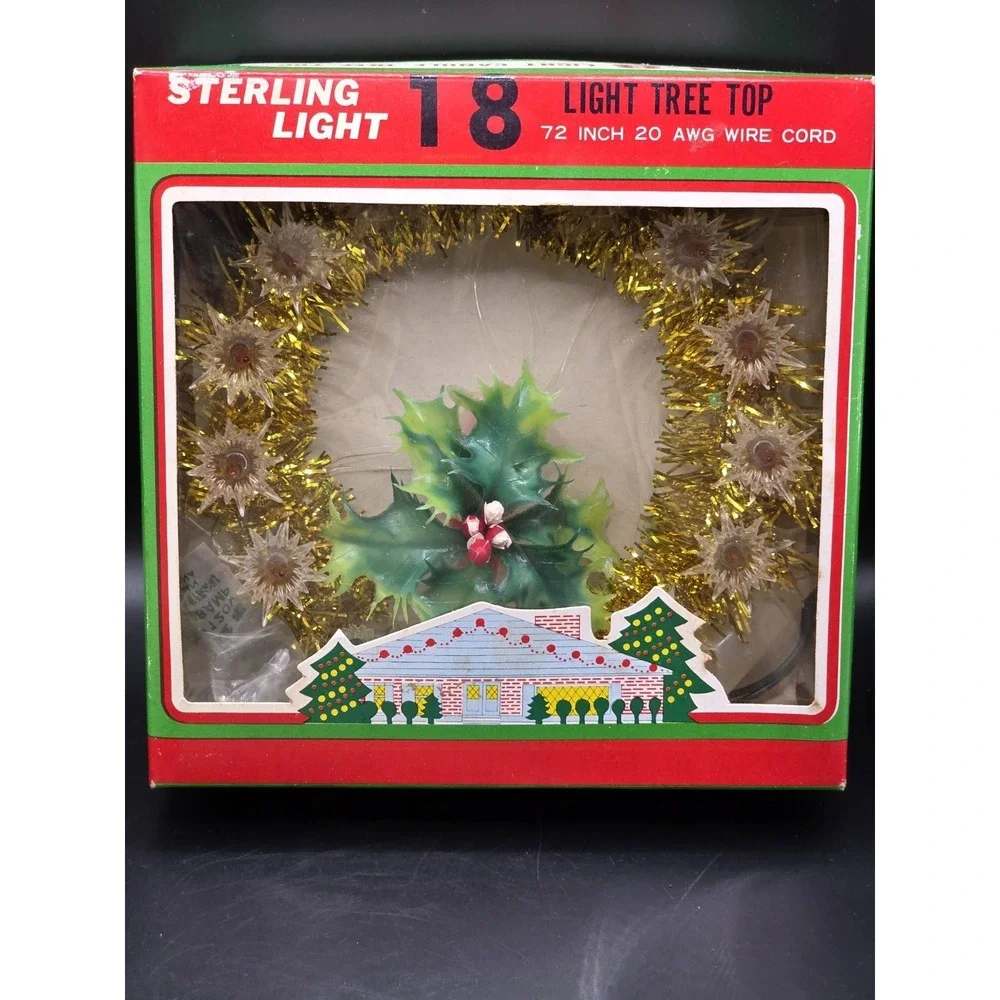 Vtg Christmas Tree Top Gold Wreath 11 Light Candle Center w/box Missing...